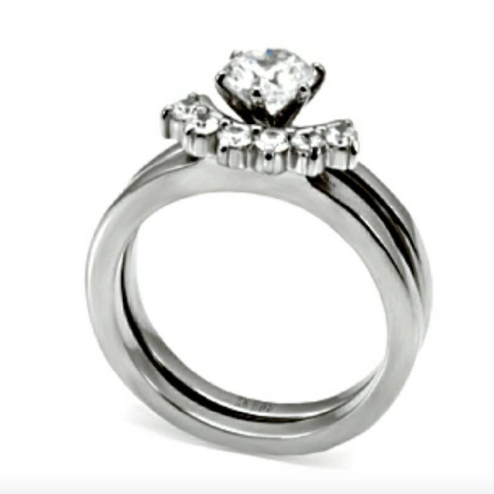 Silver Cubic Zirconia Wedding Band Ring Set Band Duo size 8 - Picture 5 of 12